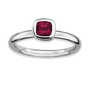 Silver Stackable Cushion Cut Rhodolite Garnet Solitaire Ring, Size 9